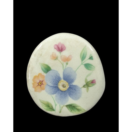 Vintage Cottagecore Floral Painted Ceramic Brooch
