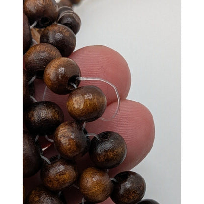 Handmade Wood Beaded Bib Necklace Brown Gold Tone Tribal Statement Jewelry