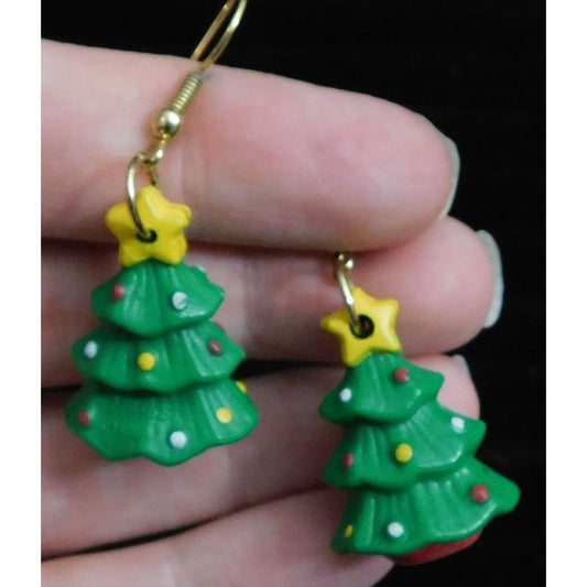 Festive Christmas Tree Earrings With Fishhook Backs