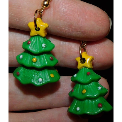 Festive Christmas Tree Earrings With Fishhook Backs