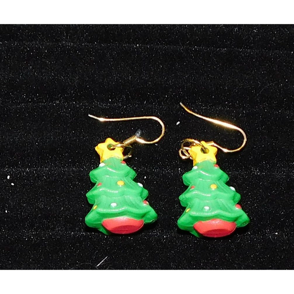 Festive Christmas Tree Earrings With Fishhook Backs
