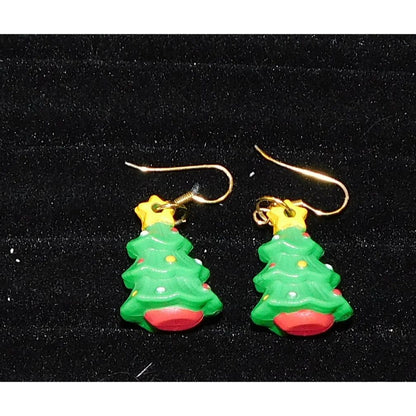 Festive Christmas Tree Earrings With Fishhook Backs