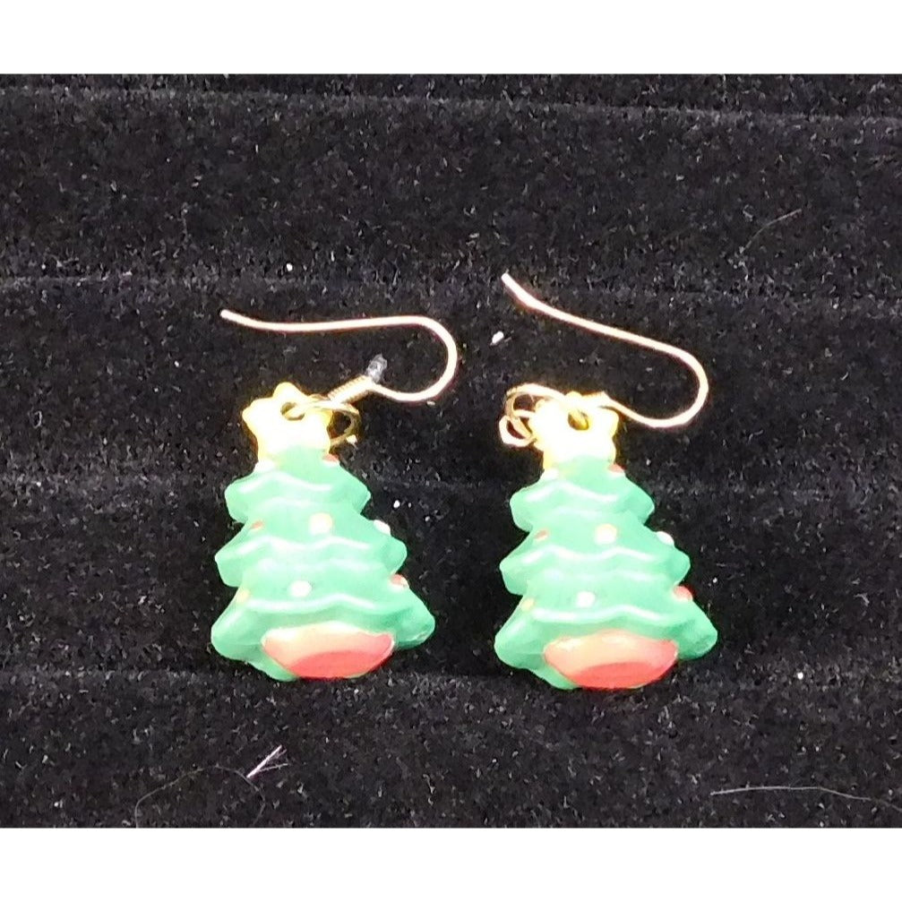 Festive Christmas Tree Earrings With Fishhook Backs
