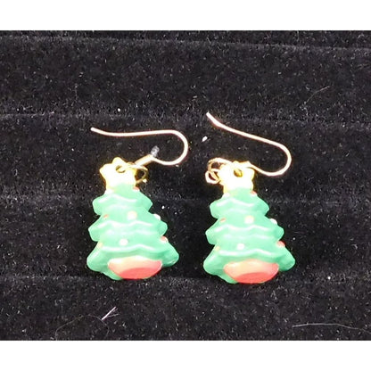 Festive Christmas Tree Earrings With Fishhook Backs