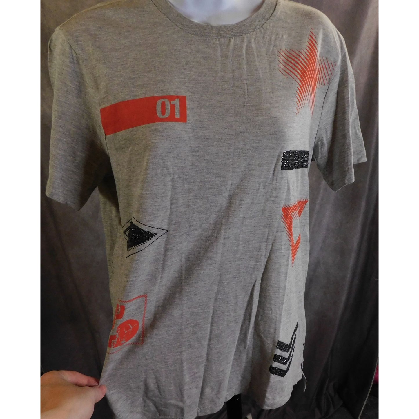 Guess Military Emblem Grey Crew Tee NWT