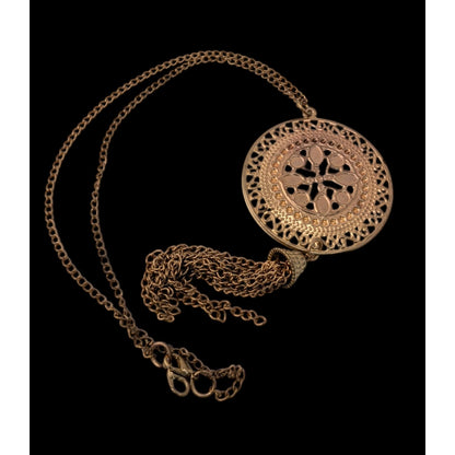 Gold Filigree Medallion Tassel Necklace Boho Statement Pendant Long Chain Necklace