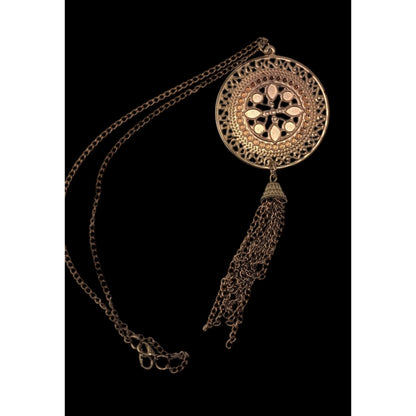 Gold Filigree Medallion Tassel Necklace Boho Statement Pendant Long Chain Necklace
