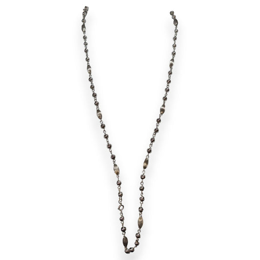 Vintage Minimalist Silver Tone Beaded Station Necklace 30 Inch