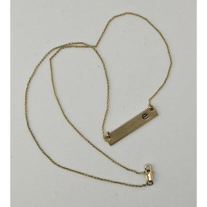 Letter E Bar Pendant Necklace Gold Tone Initial Necklace Minimalist Jewelry