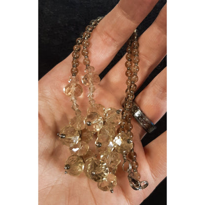Vintage Smoky Glass Beaded Necklace With Cluster Accents