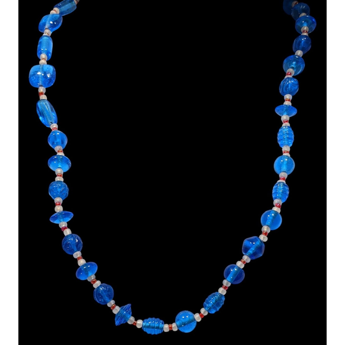 Vintage Handmade Blue Glass Beaded Necklace