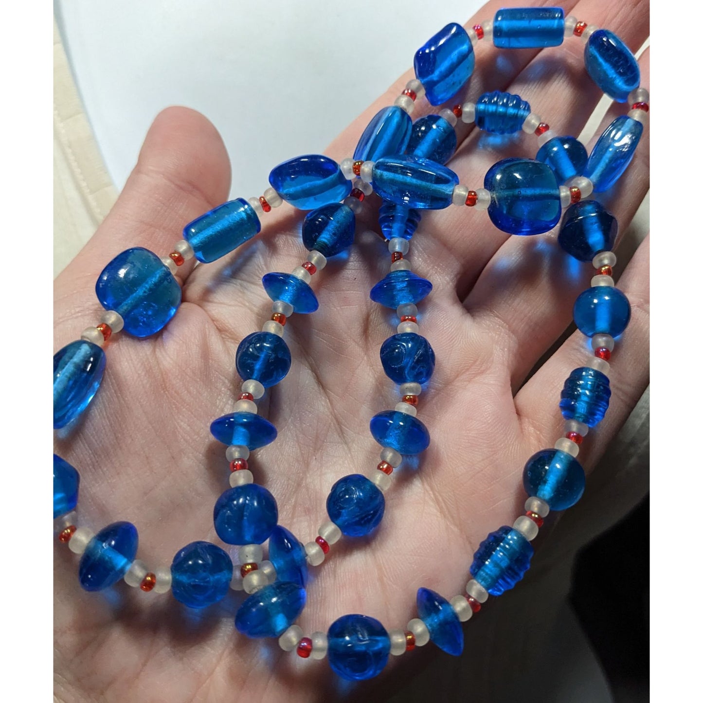 Vintage Handmade Blue Glass Beaded Necklace