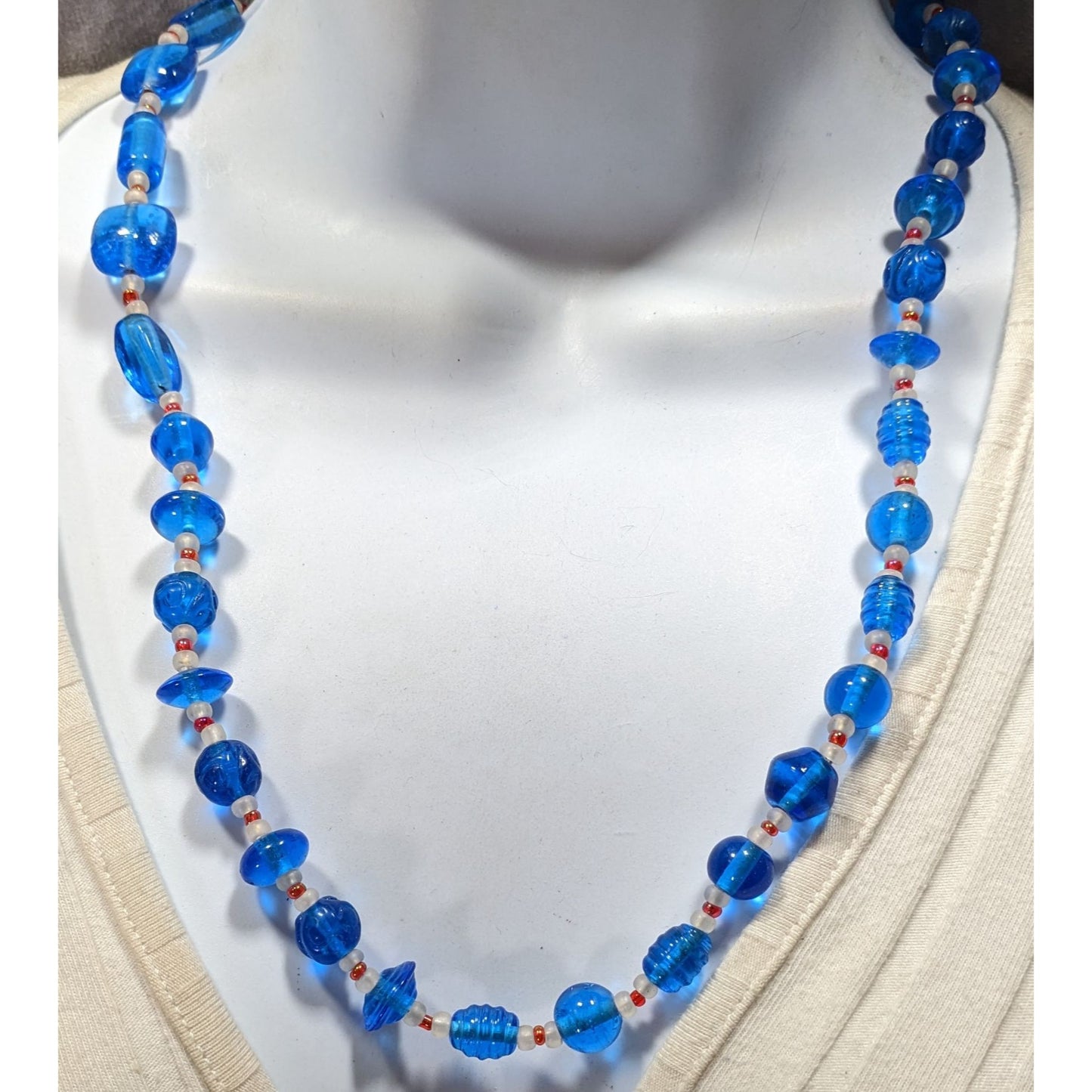 Vintage Handmade Blue Glass Beaded Necklace