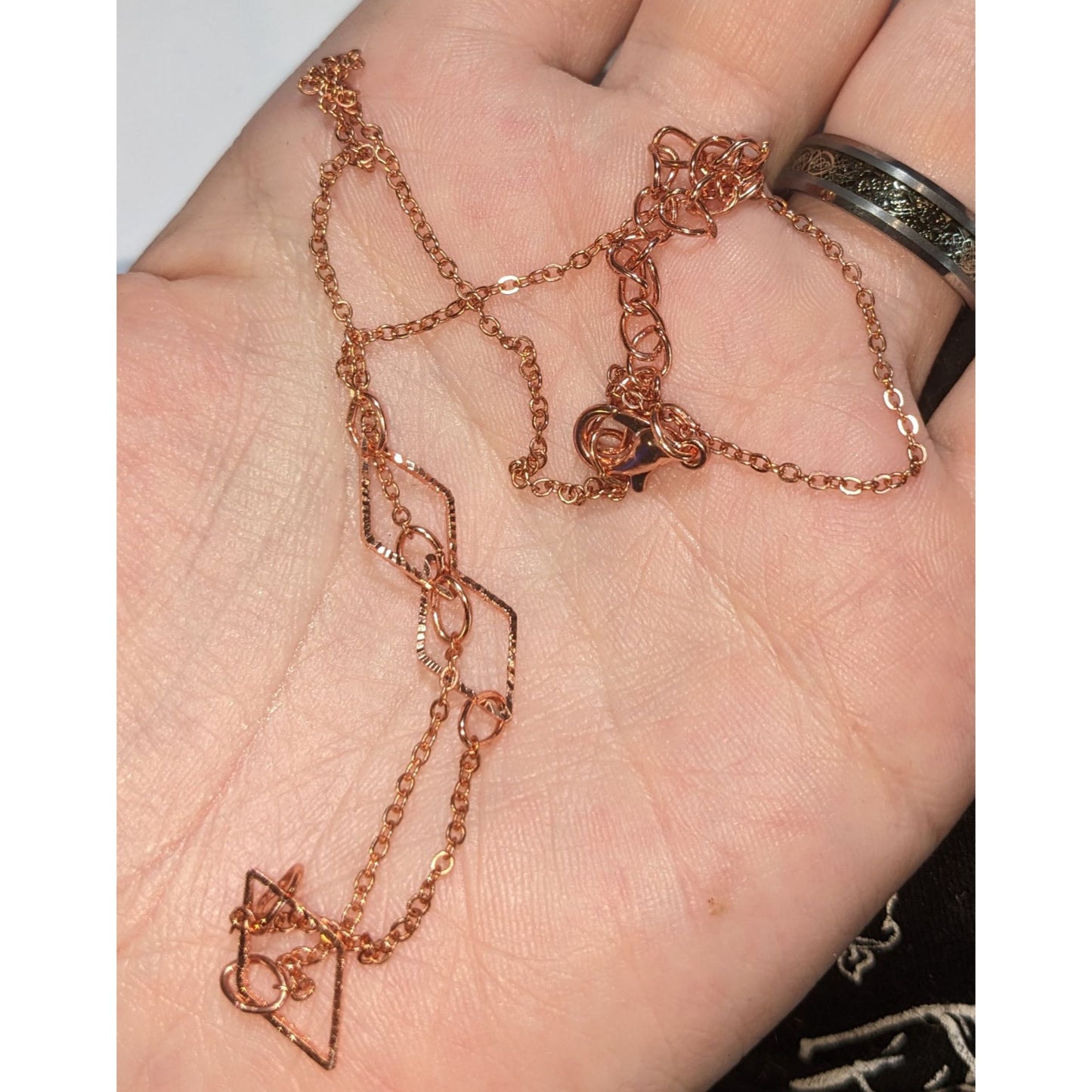 Rose Gold-Tone Geometric Necklace 16"–19" With Extender Lobster Clasp