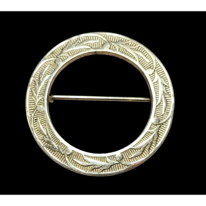 Vintage Gold Tone Wheat Embossed Open Circle Brooch