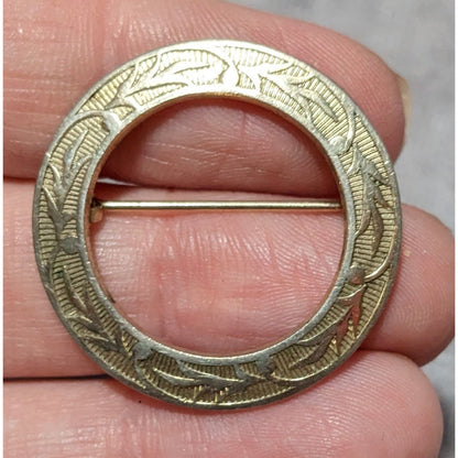 Vintage Gold Tone Wheat Embossed Open Circle Brooch