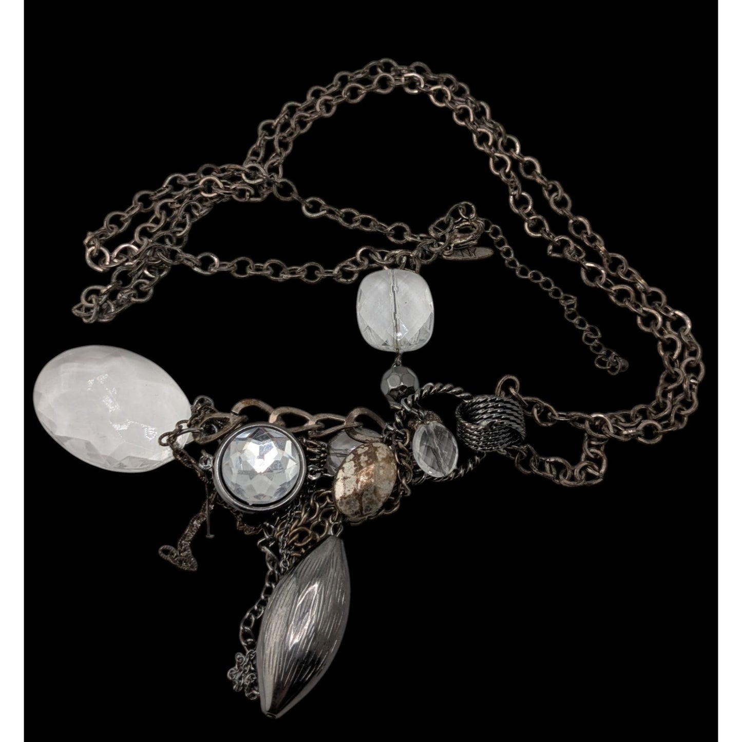 NY Collection Y2K Cluster Charm Necklace Clear Silver Party Glam