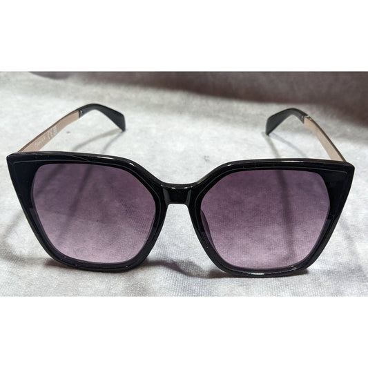 Tahari Gothic Oversized Black Sunglasses With Purple Lenses