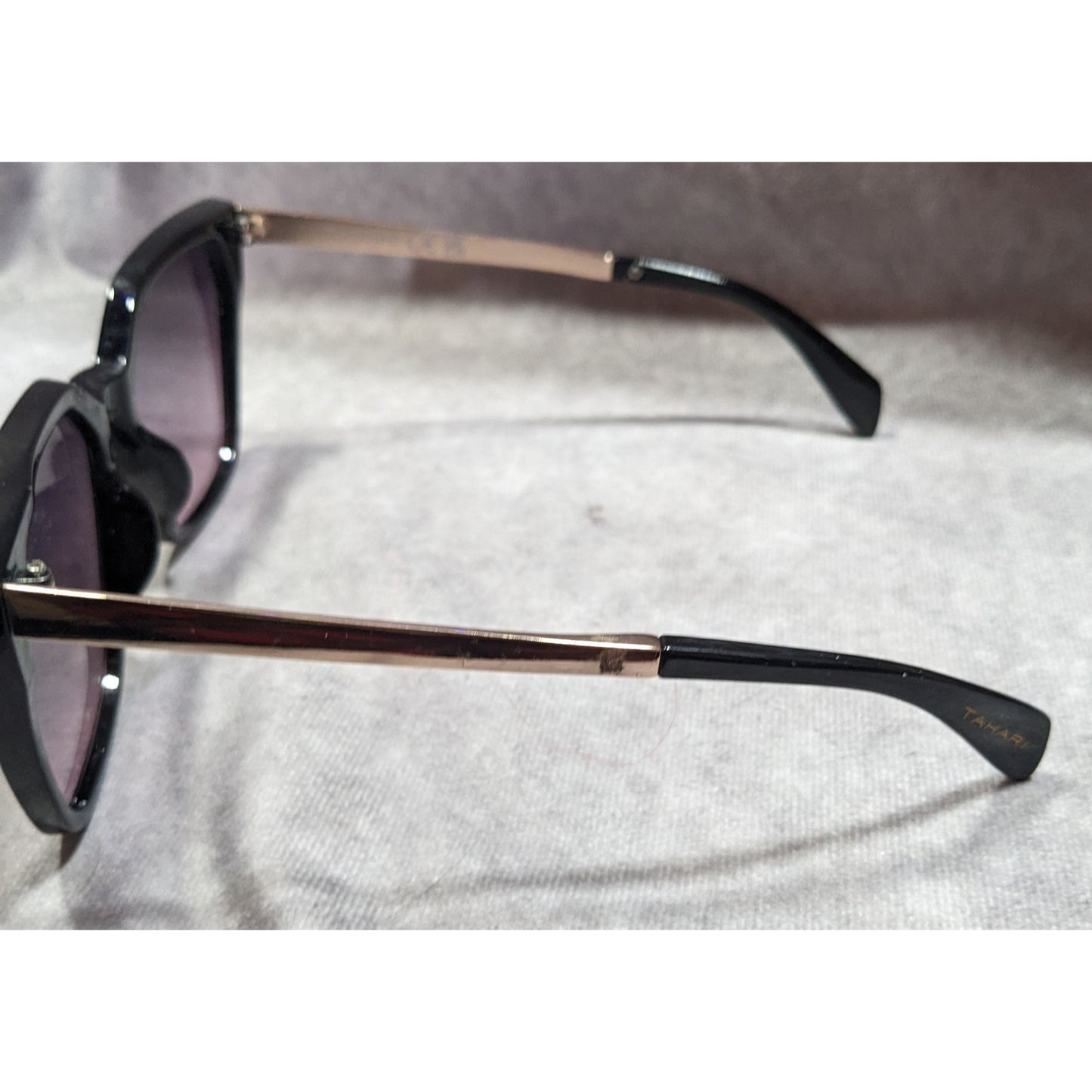 Tahari Gothic Oversized Black Sunglasses With Purple Lenses