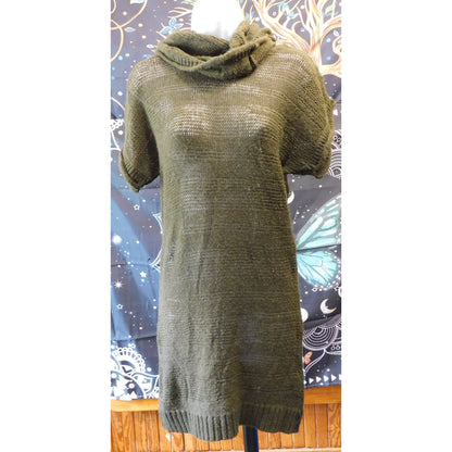 Click Green Slouch Neck Semi-Sheer Sweater Dress