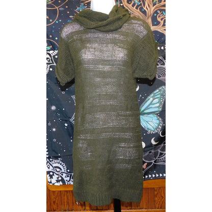 Click Green Slouch Neck Semi-Sheer Sweater Dress