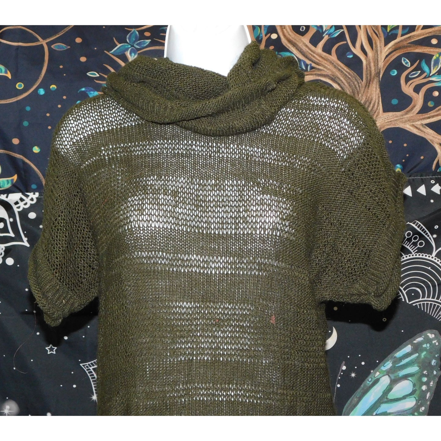 Click Green Slouch Neck Semi-Sheer Sweater Dress