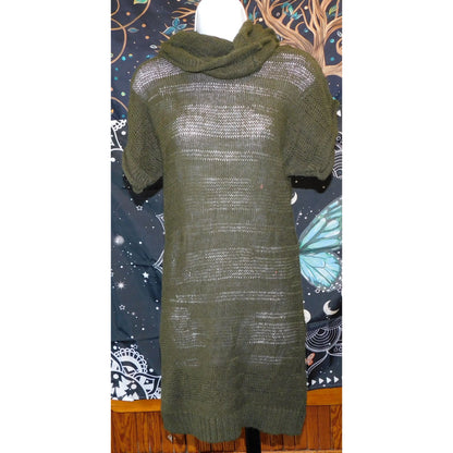 Click Green Slouch Neck Semi-Sheer Sweater Dress