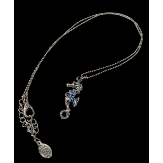 Vintage 90s Cool Jewels Mermaidcore Seahorse Necklace With Blue Rhinestones