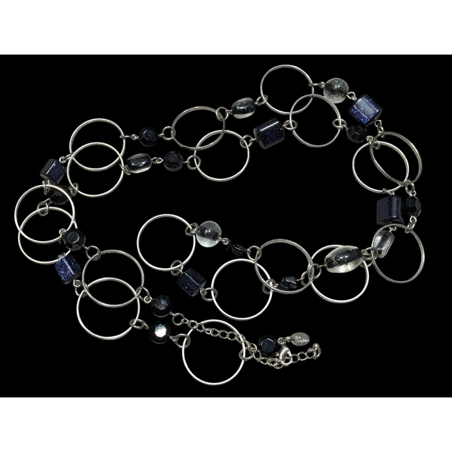 Lia Sophia Moondust Midnight Blue Sparkle Beaded Necklace With Silver Tone Rings