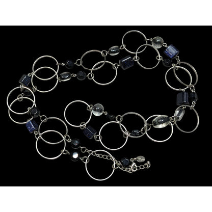 Lia Sophia Moondust Midnight Blue Sparkle Beaded Necklace With Silver Tone Rings
