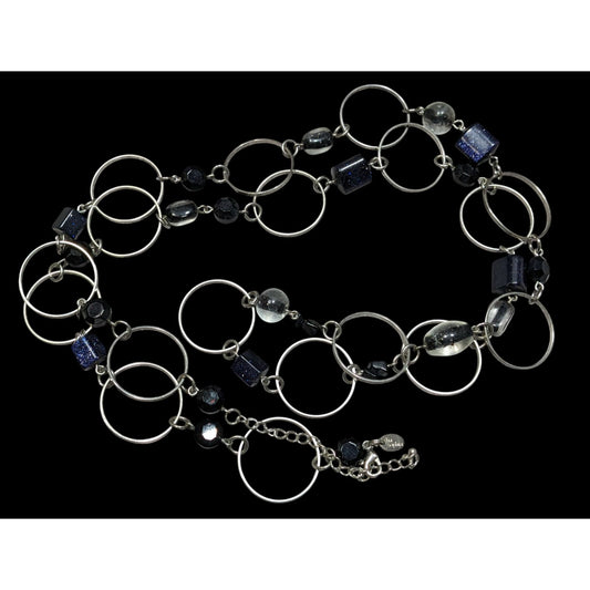 Lia Sophia Moondust Midnight Blue Sparkle Beaded Necklace With Silver Tone Rings