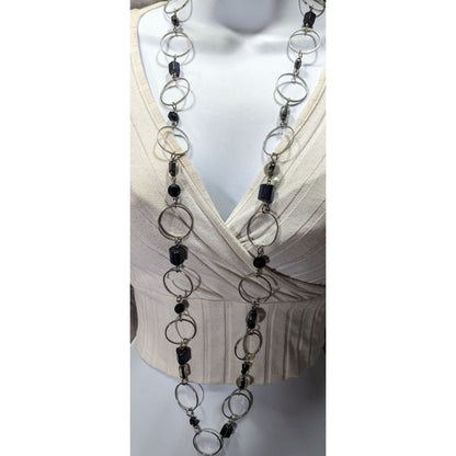 Lia Sophia Moondust Midnight Blue Sparkle Beaded Necklace With Silver Tone Rings