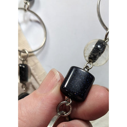 Lia Sophia Moondust Midnight Blue Sparkle Beaded Necklace With Silver Tone Rings