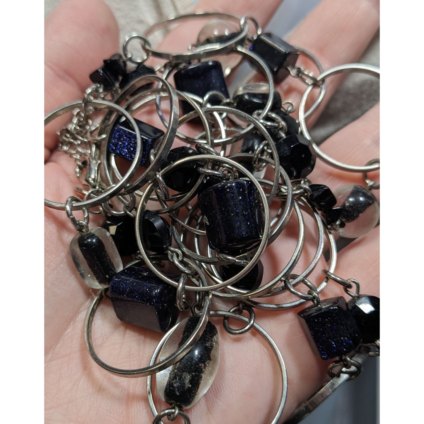 Lia Sophia Moondust Midnight Blue Sparkle Beaded Necklace With Silver Tone Rings