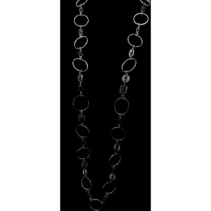 Lia Sophia Moondust Midnight Blue Sparkle Beaded Necklace With Silver Tone Rings