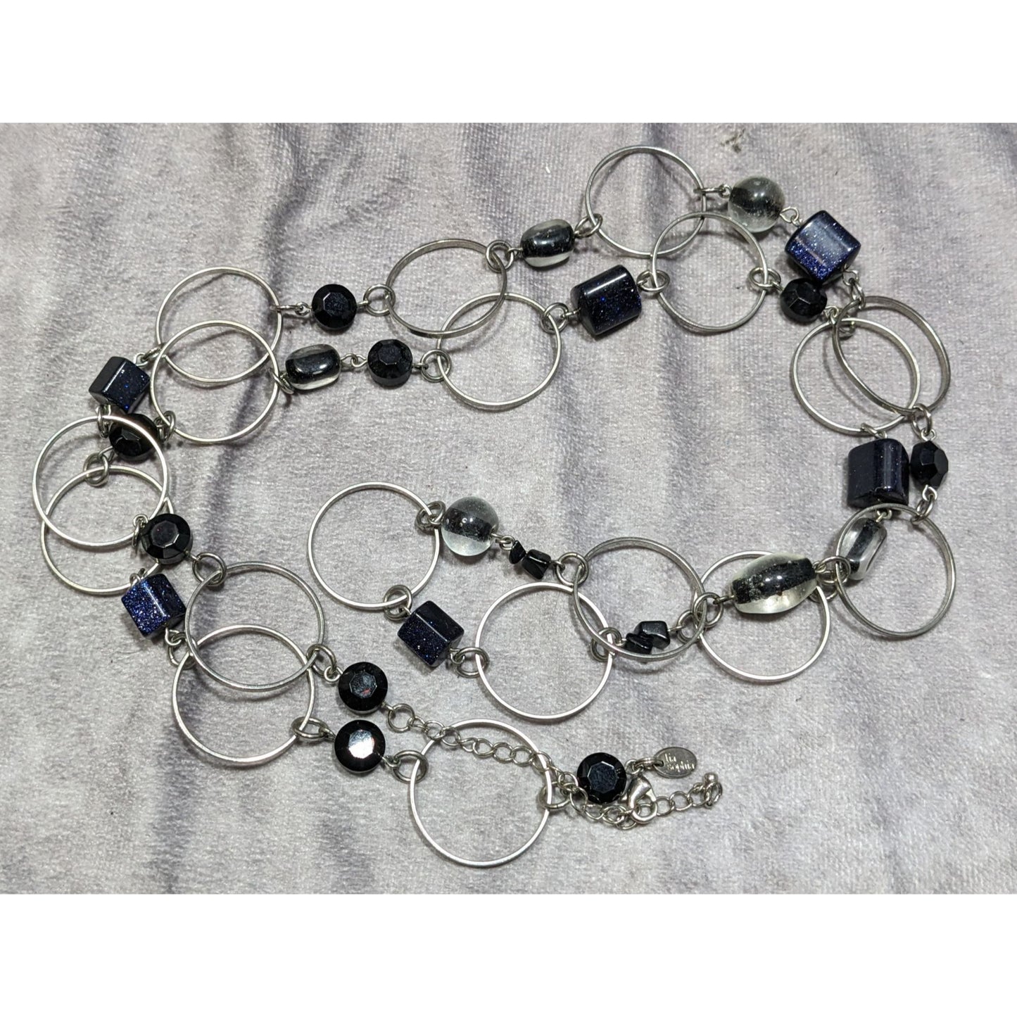 Lia Sophia Moondust Midnight Blue Sparkle Beaded Necklace With Silver Tone Rings