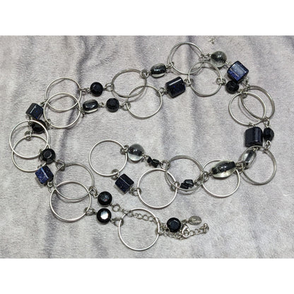 Lia Sophia Moondust Midnight Blue Sparkle Beaded Necklace With Silver Tone Rings