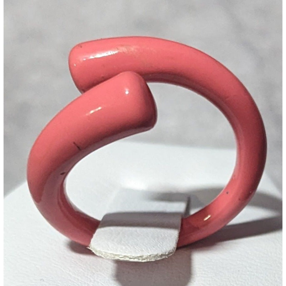 Pink Metal Enamel Swirl Adjustable Fashion Ring Size 7 1/4