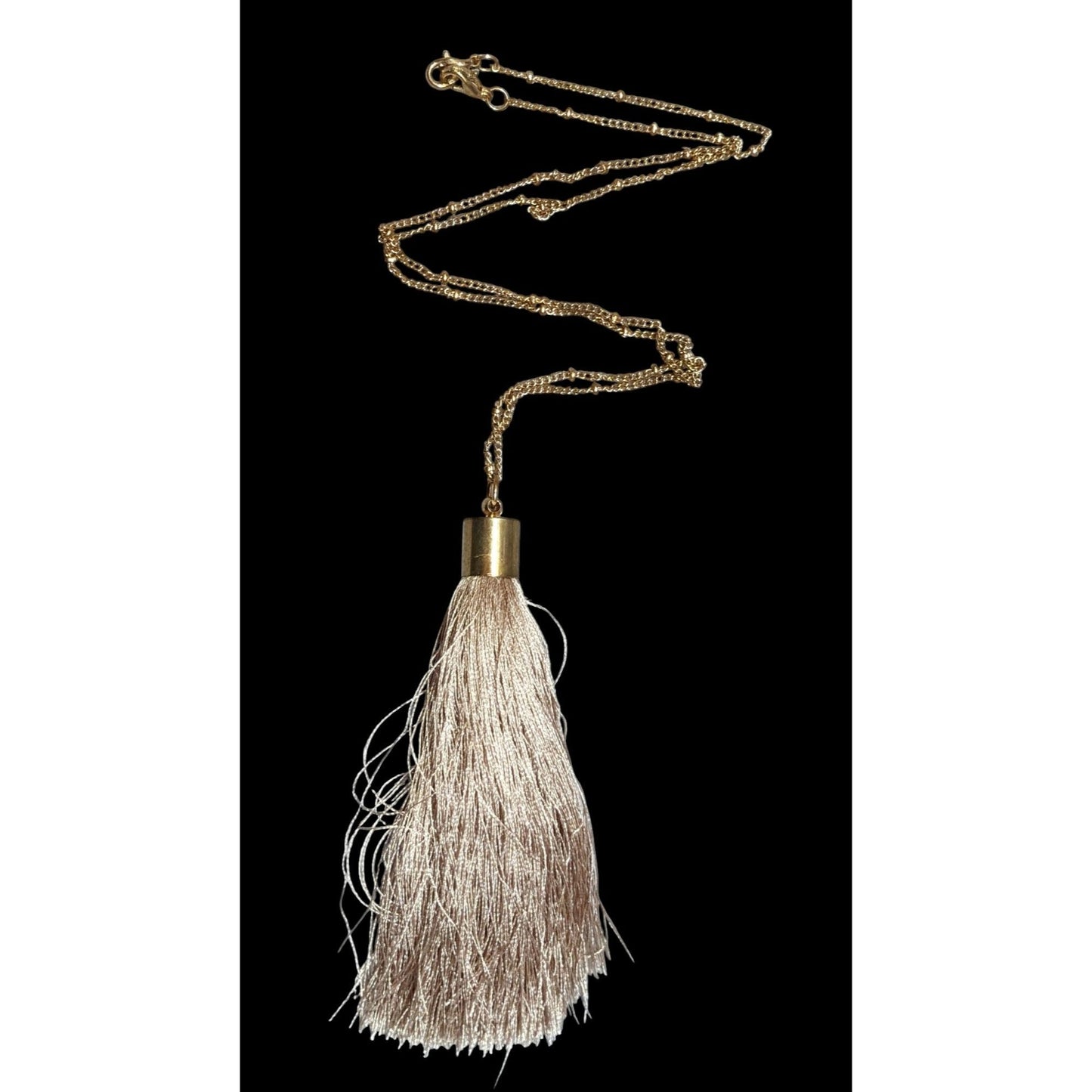 Bohemian Beige And Gold Tone Tassel Pendant Necklace