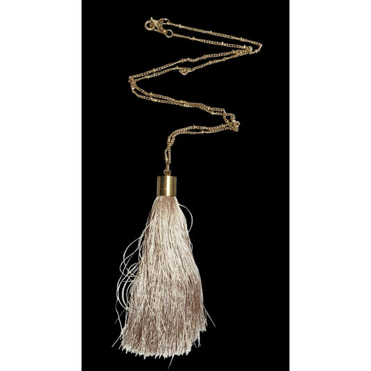 Bohemian Beige And Gold Tone Tassel Pendant Necklace