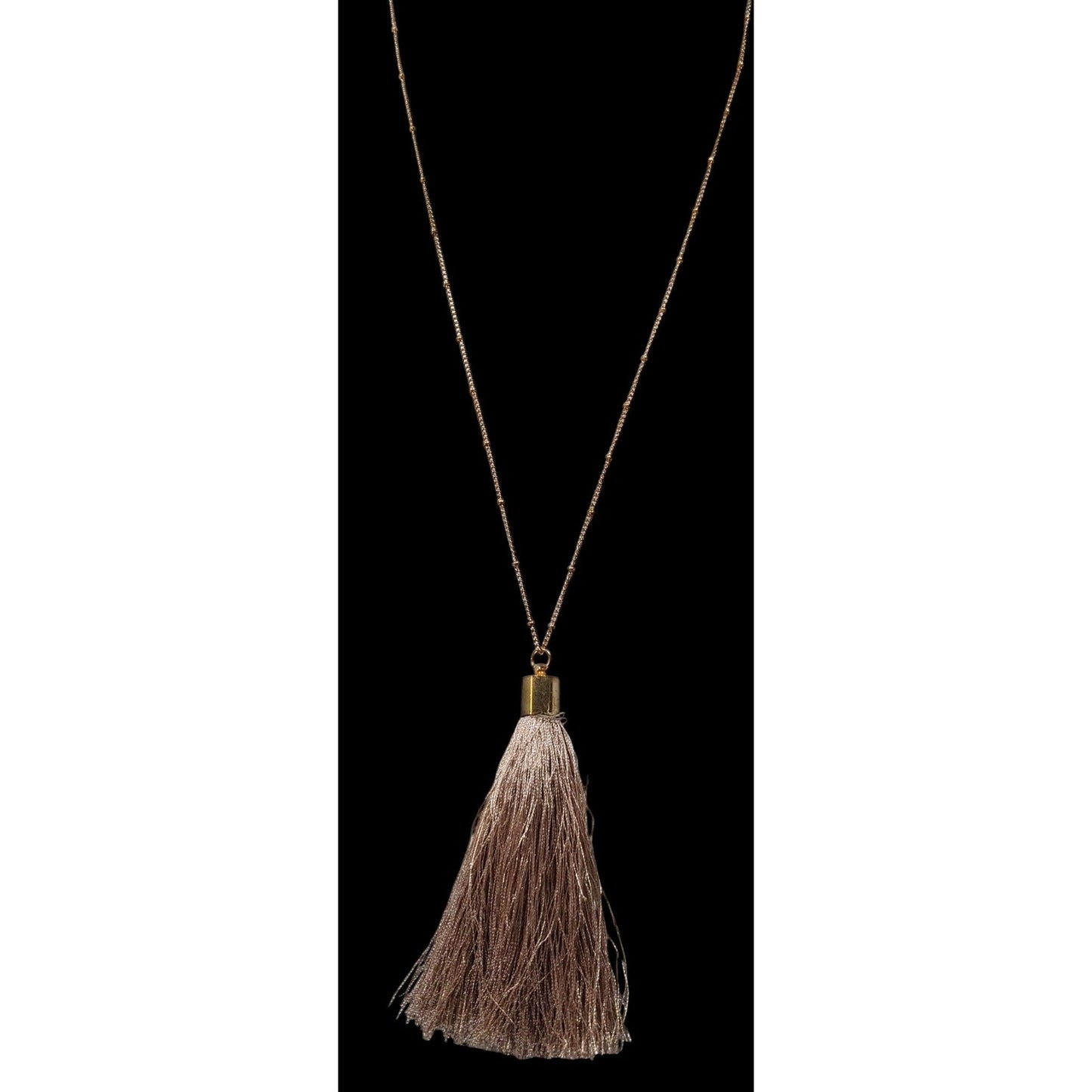 Bohemian Beige And Gold Tone Tassel Pendant Necklace