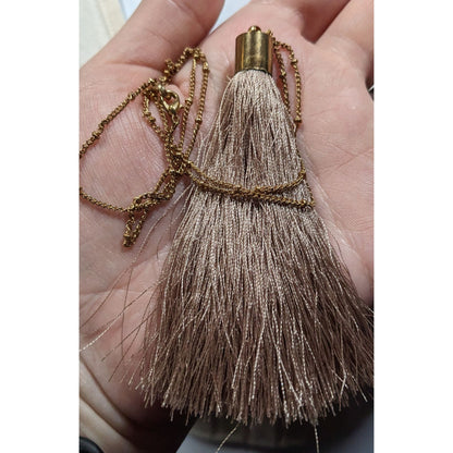 Bohemian Beige And Gold Tone Tassel Pendant Necklace