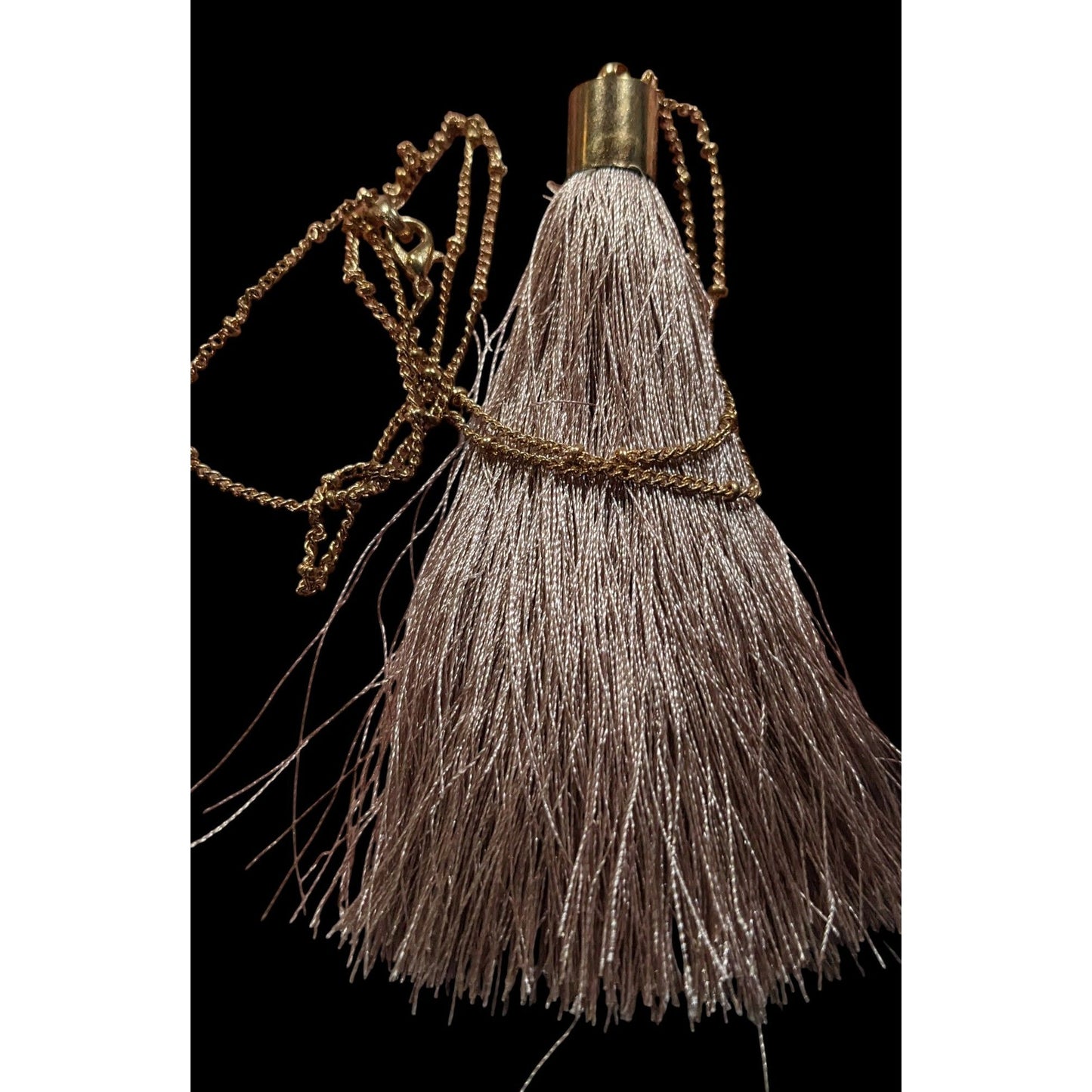 Bohemian Beige And Gold Tone Tassel Pendant Necklace