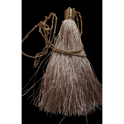 Bohemian Beige And Gold Tone Tassel Pendant Necklace