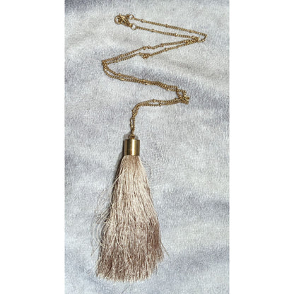 Bohemian Beige And Gold Tone Tassel Pendant Necklace