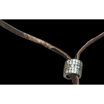 Bohemian Glam Brown Suede Lariat Necklace With Rhinestone Accents