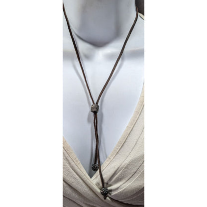 Bohemian Glam Brown Suede Lariat Necklace With Rhinestone Accents