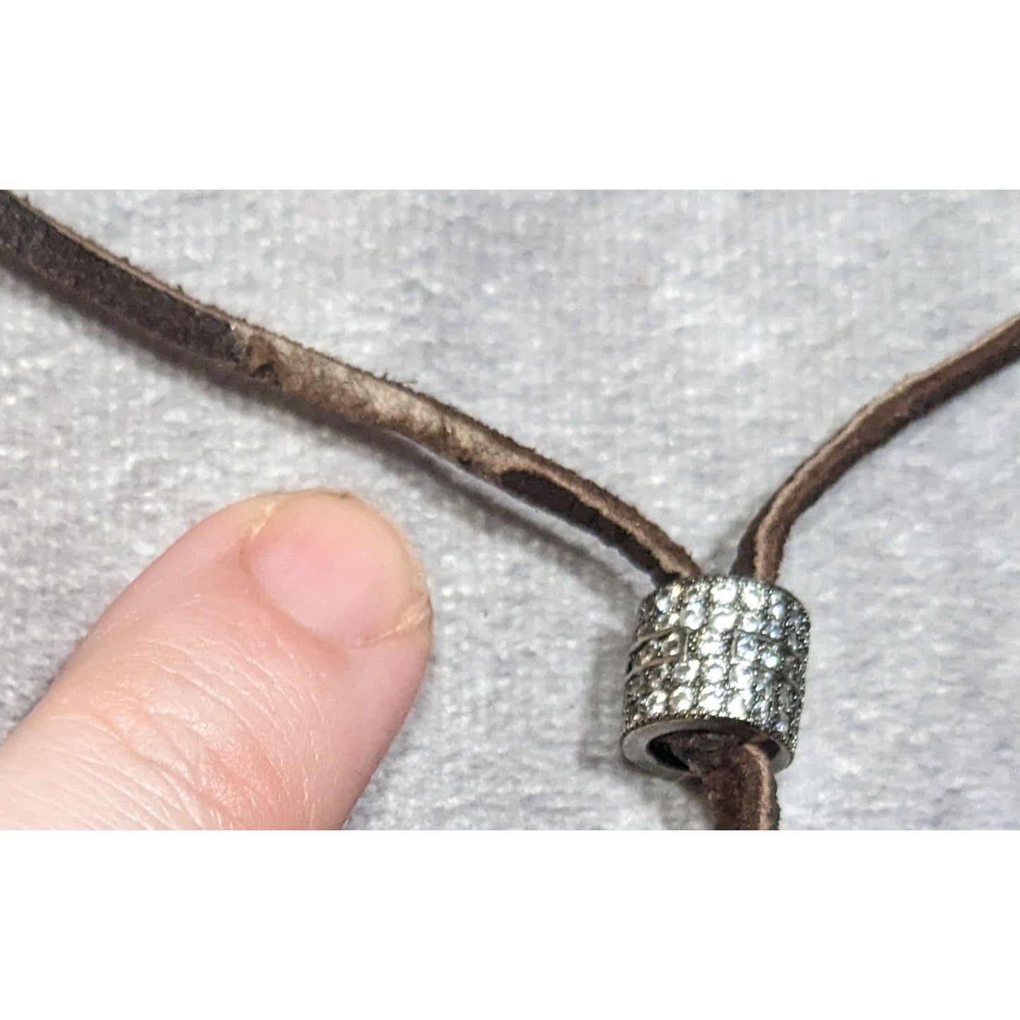 Bohemian Glam Brown Suede Lariat Necklace With Rhinestone Accents