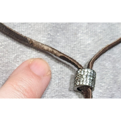 Bohemian Glam Brown Suede Lariat Necklace With Rhinestone Accents