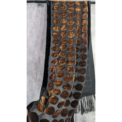 Vintage Geometric Burnt Velvet Scarf Copper Tone With Fringe